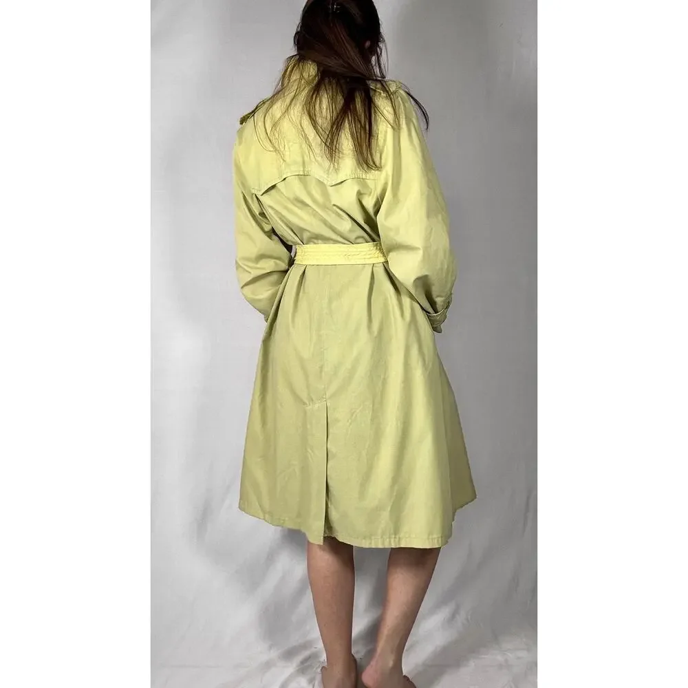Vintage 1980s Hand Dyed Ombre Dip Dye Trench Coat Yellow Green Double Breasted